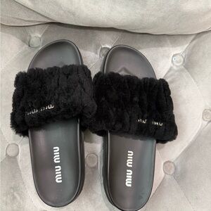Miu Miu Black Textured Sole Sandals